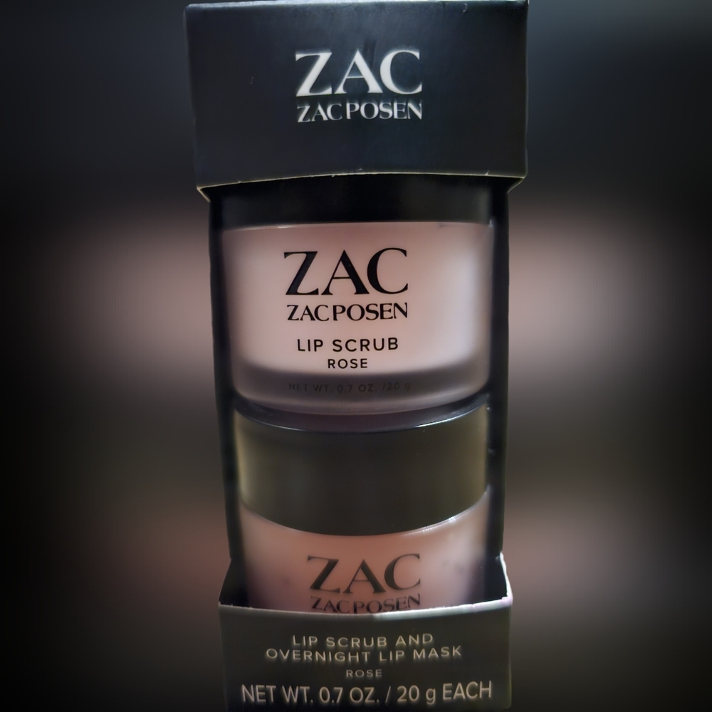 NIB ZAC Zac Posen Rose Lip Scrub and Overnight Lip Mask Set. Full size. 20g each